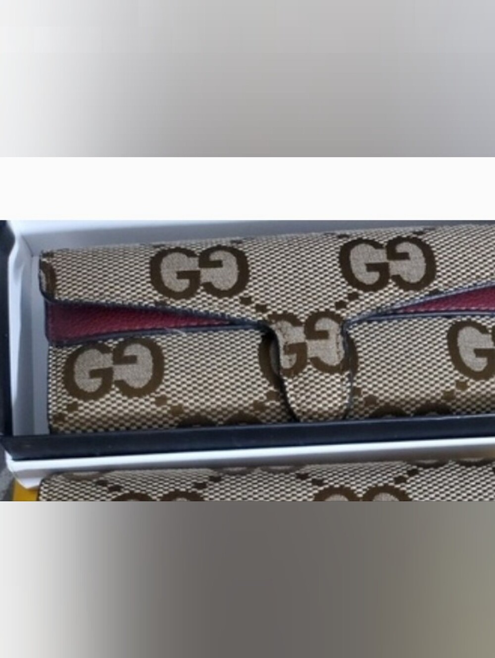 GG Monogram Fold-Over Wallet in Beige and Brown